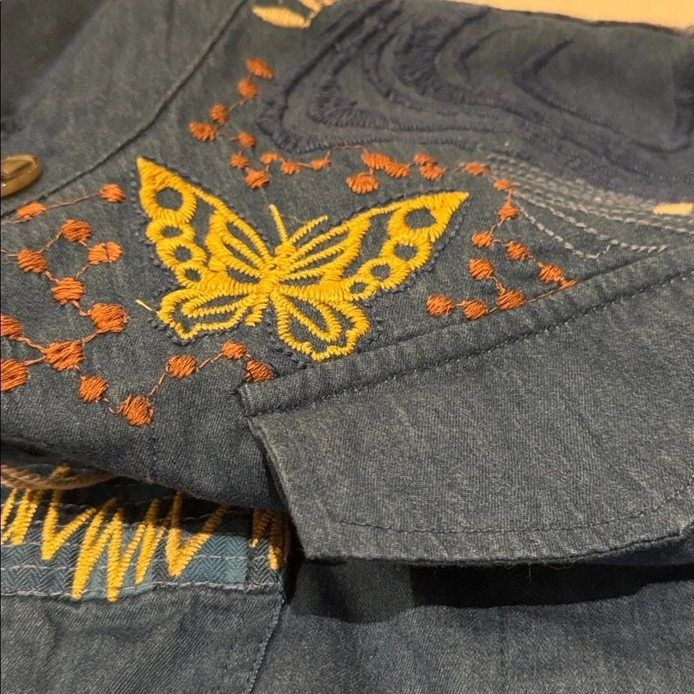 Johnny Was Moonlight Tie Dye Patchwork Military Jacket L Denim Embroidered - Picture 12 of 12